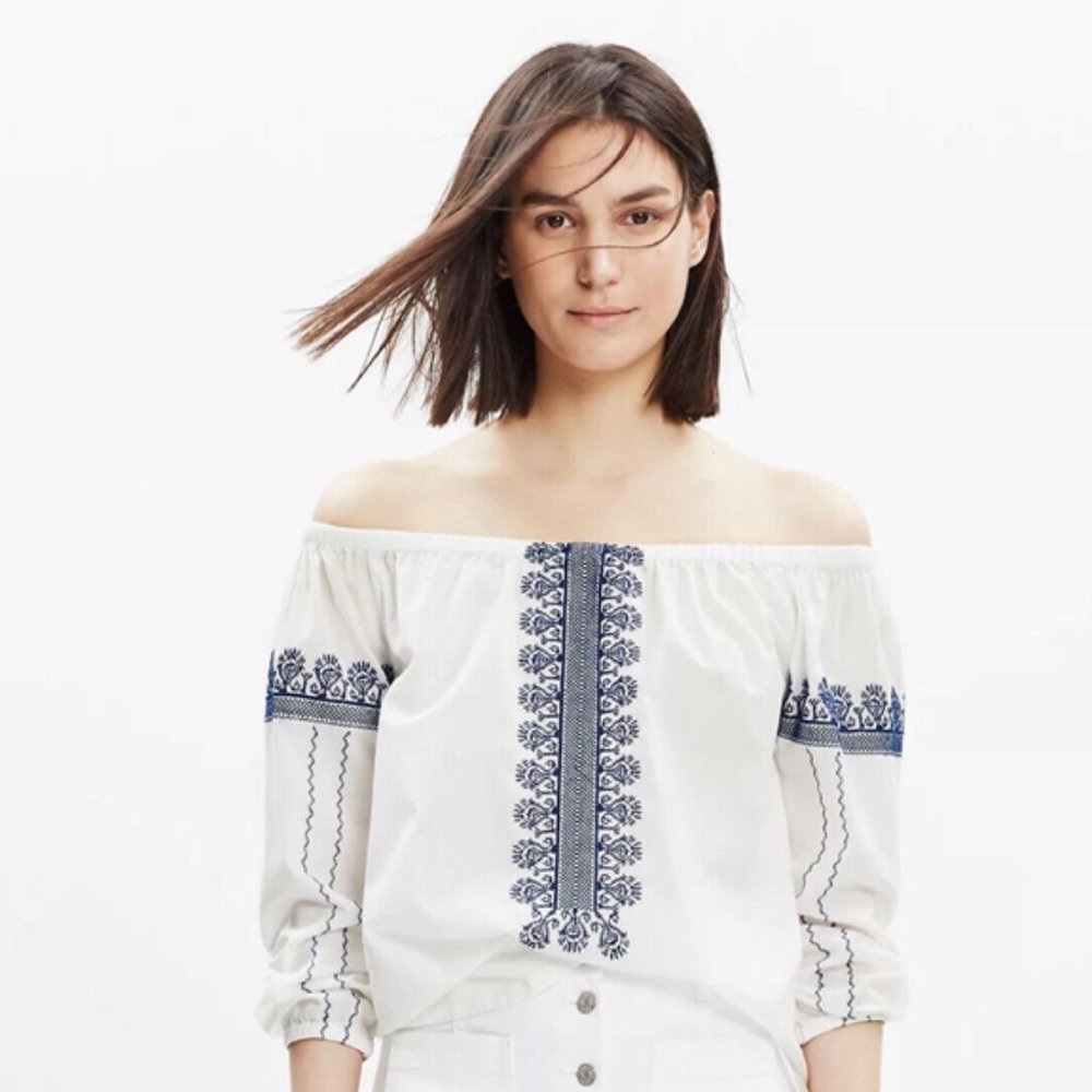 EUC Madewell Embroidered, Off-the-Shoulder Top